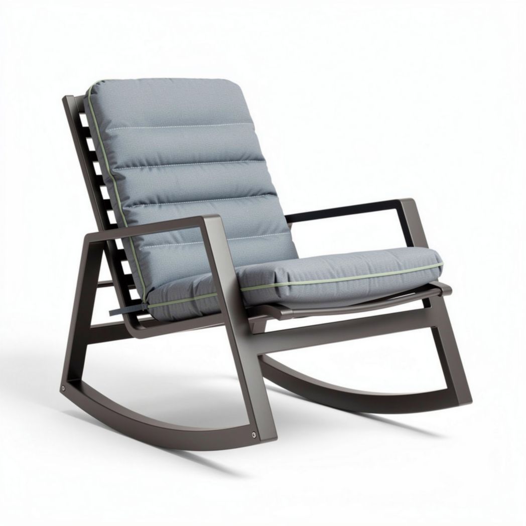 schommeltstoel met hoge rugleuning en grijs kussen 80 x 65 x 90cm