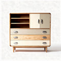 Kast van hout met lades en deuren in beige en natuurlijk afwerking 90 x 40 x 80cm