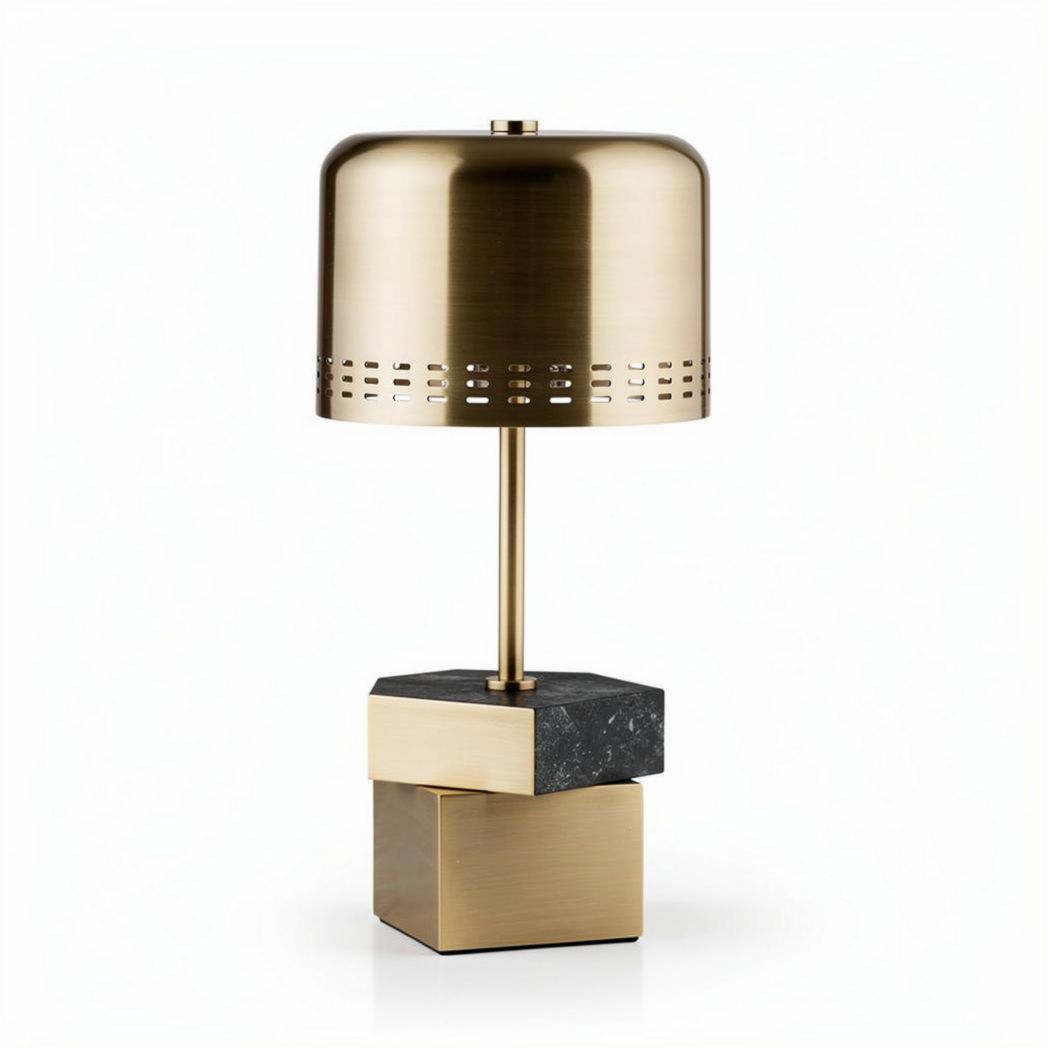 Tafellamp met metalen kap en marmeren voet 25 x 25 x 40cm bronskleurig