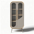 Vitrinekast van hout en glas met deuren in grijs en naturel 80 x 40 x 150cm