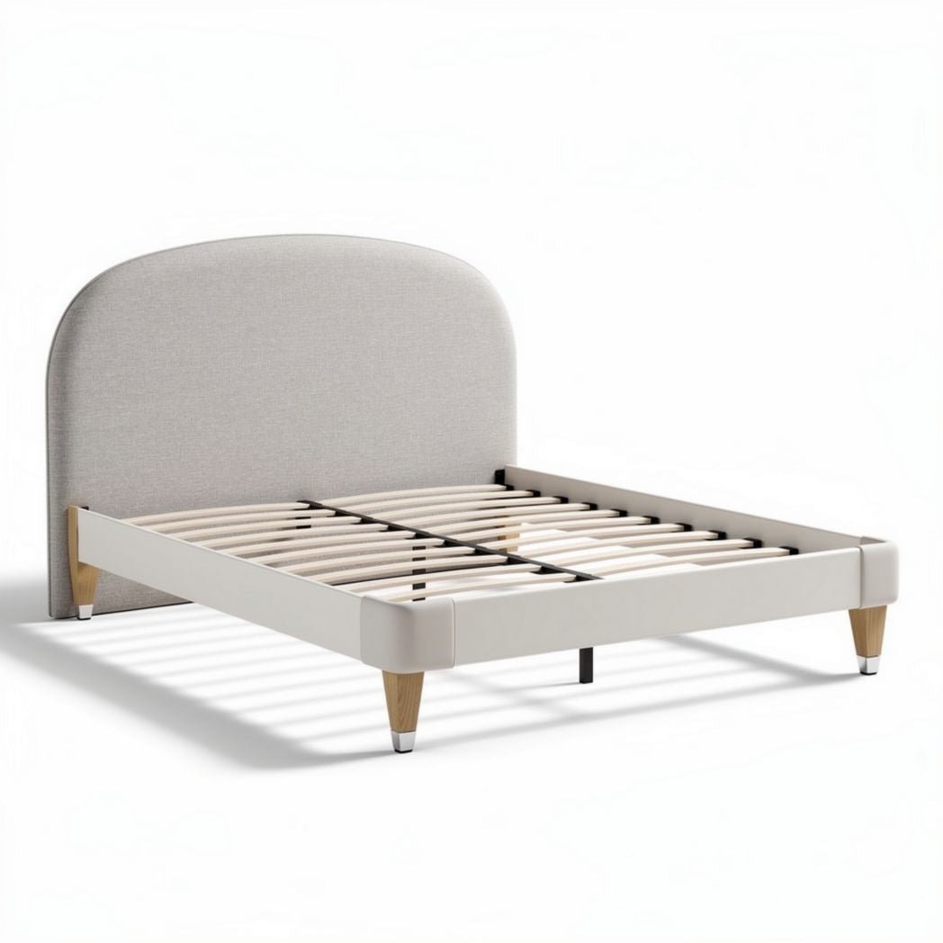 Bedframe met gestofferde hoofdbord van stof 200 x 160 x 100cm beige hout