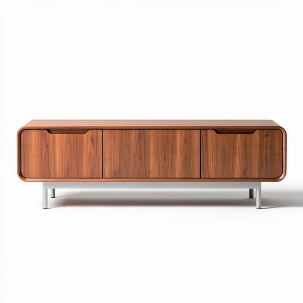 Lange houten tv-kast van walnoot met drie opberglades 150 x 40 x 50cm