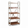 open houten boekenplank met metalen frame 180 x 80 x 40cm bruin en zilver